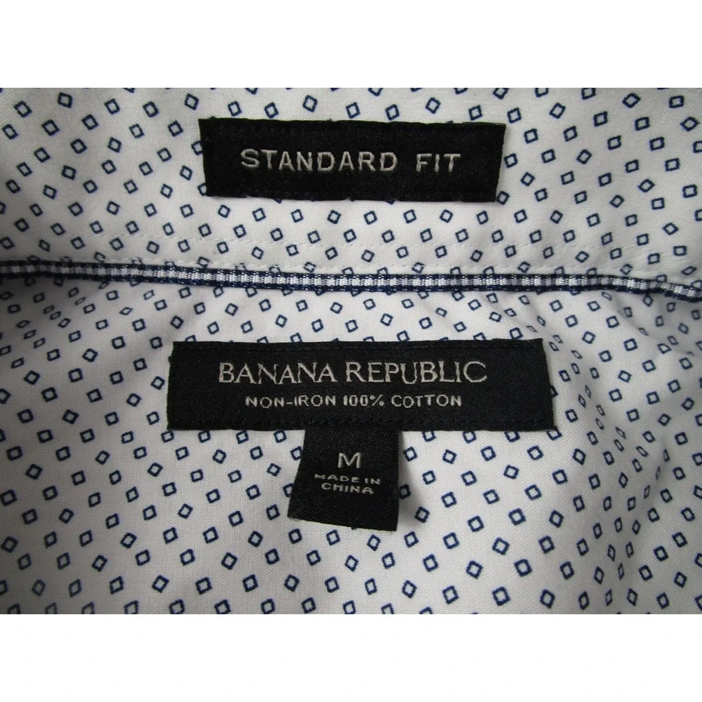 Banana Republic Shirt Mens‎ Medium White Standard Geometric Long Sleeve Preppy